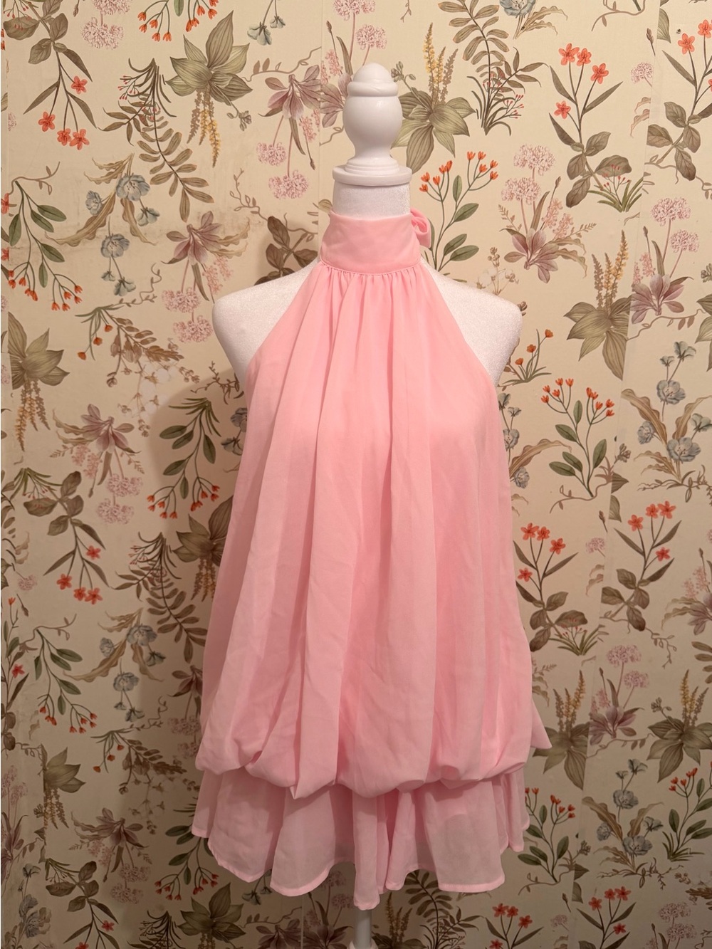 Halter Neck Pink Mini Bubble Dress